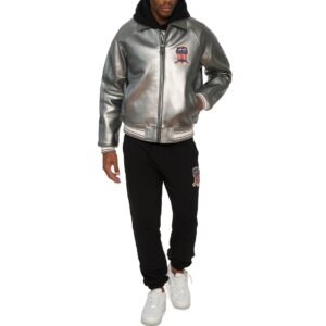 AVIREX LIMITED EDITION PEWTER METALLIC ICON JACKET IN METALLIC SILVER