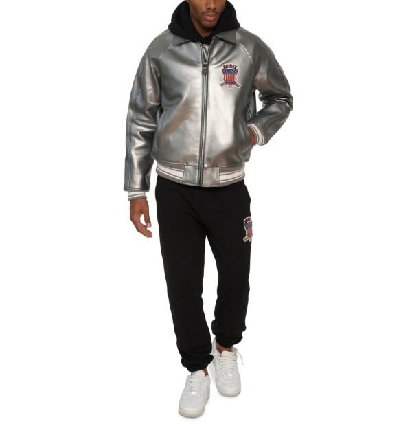 AVIREX LIMITED EDITION PEWTER METALLIC ICON JACKET IN METALLIC SILVER