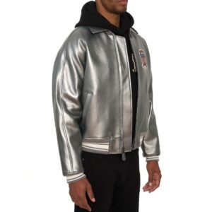 AVIREX LIMITED EDITION PEWTER METALLIC ICON JACKET IN METALLIC SILVER