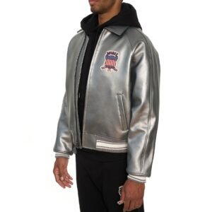 AVIREX LIMITED EDITION PEWTER METALLIC ICON JACKET IN METALLIC SILVER