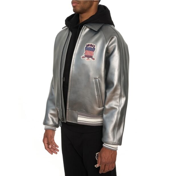 AVIREX LIMITED EDITION PEWTER METALLIC ICON JACKET IN METALLIC SILVER