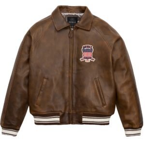 AVIREX LIMITED EDITION PEWTER METALLIC ICON JACKET IN VINTAGE BROWN