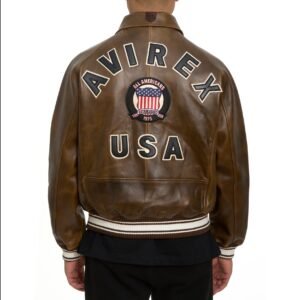 AVIREX LIMITED EDITION PEWTER METALLIC ICON JACKET IN VINTAGE BROWN