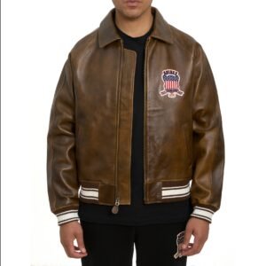 AVIREX LIMITED EDITION PEWTER METALLIC ICON JACKET IN VINTAGE BROWN