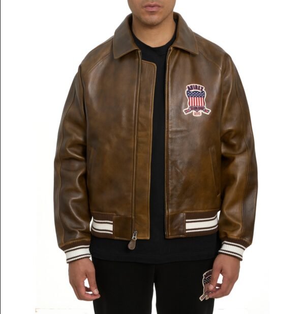 AVIREX LIMITED EDITION PEWTER METALLIC ICON JACKET IN VINTAGE BROWN
