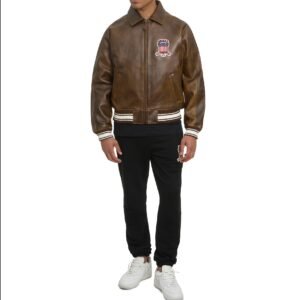 AVIREX LIMITED EDITION PEWTER METALLIC ICON JACKET IN VINTAGE BROWN