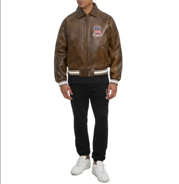 AVIREX LIMITED EDITION PEWTER METALLIC ICON JACKET IN VINTAGE BROWN
