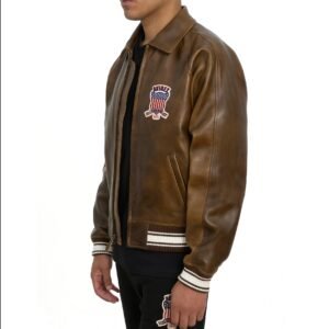 AVIREX LIMITED EDITION PEWTER METALLIC ICON JACKET IN VINTAGE BROWN