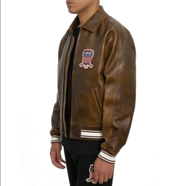 AVIREX LIMITED EDITION PEWTER METALLIC ICON JACKET IN VINTAGE BROWN