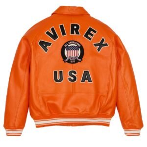 AVIREX ICON LEATHER JACKET IN ORANGE