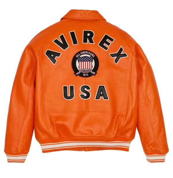 AVIREX ICON LEATHER JACKET IN ORANGE