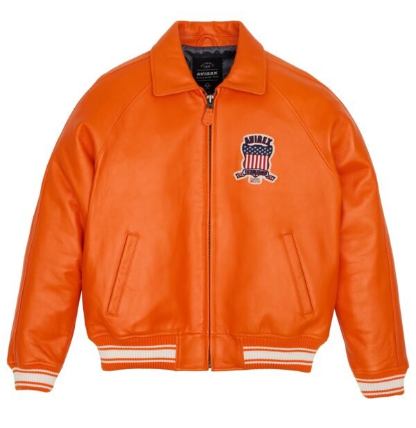 AVIREX ICON LEATHER JACKET IN ORANGE