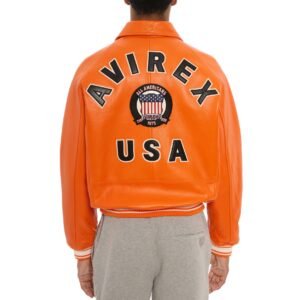 AVIREX ICON LEATHER JACKET IN ORANGE