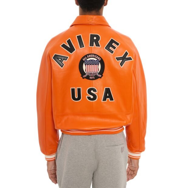 AVIREX ICON LEATHER JACKET IN ORANGE