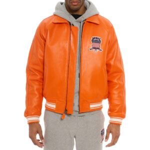 AVIREX ICON LEATHER JACKET IN ORANGE