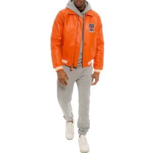 AVIREX ICON LEATHER JACKET IN ORANGE