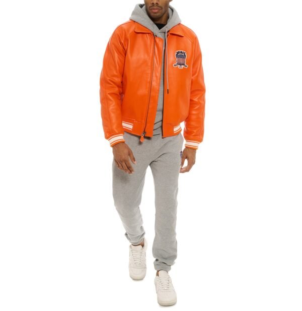 AVIREX ICON LEATHER JACKET IN ORANGE