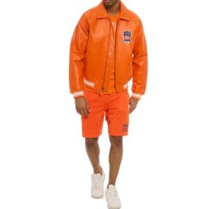 AVIREX ICON LEATHER JACKET IN ORANGE