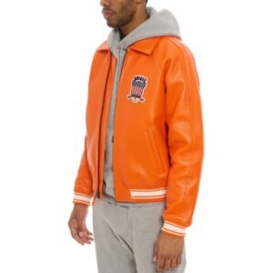 AVIREX ICON LEATHER JACKET IN ORANGE