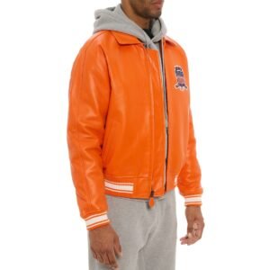 AVIREX ICON LEATHER JACKET IN ORANGE