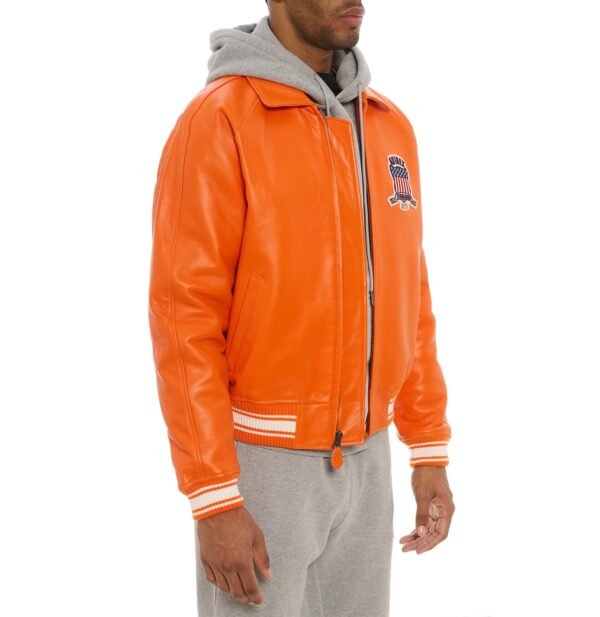 AVIREX ICON LEATHER JACKET IN ORANGE