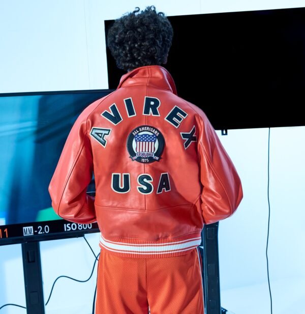 AVIREX ICON LEATHER JACKET IN ORANGE