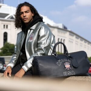 AVIREX LIMITED EDITION PEWTER METALLIC ICON JACKET IN METALLIC SILVER