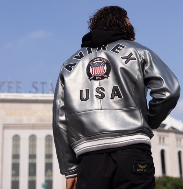 AVIREX LIMITED EDITION PEWTER METALLIC ICON JACKET IN METALLIC SILVER