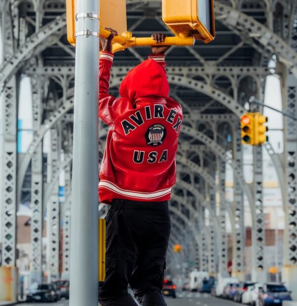 AVIREX ICON LEATHER JACKET IN SALVAGE RED