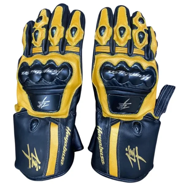 SUZUKI HAYABUSA MOTORBIKE RACING LEATHER GLOVES BLACK & YELLOW