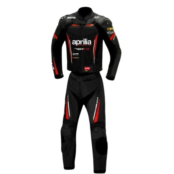 APRILIA BLACK AND RED MOTORCYCLE RACING LEATHER SUIT