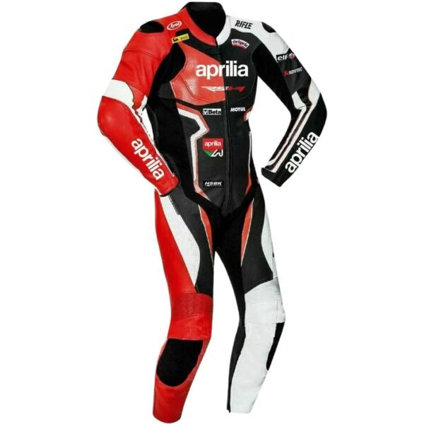 APRILIA MOTORCYCLE RACING BLACK LEATHER SUIT