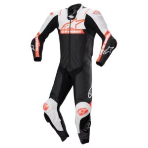 ALPINESTARS MISSILE V2 WARD 1 PC LEATHER MC LEATHER SUIT BLACK-WHITE-RED FLUO