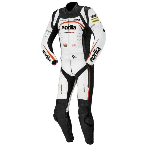 APRILIA MOTORCYCLE RACING WHITE LEATHER SUIT