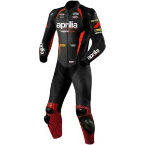 BLACK RED APRILIA MOTORCYCLE RACING LEATHER SUIT