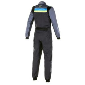 ALPINESTARS KMX 9 V2 S GRAPHIC KART SUIT IN BLACK, CYAN, AND FLURO YELLOW