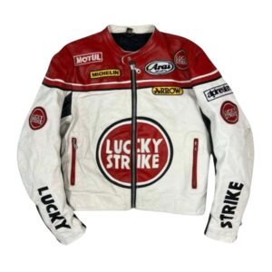 LUCKY STRIKE MOTOR BIKE JACKET IN HALF WHITE