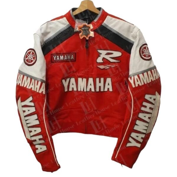 YAMAHA MOTORBIKE LEATHER JACKET IN RED