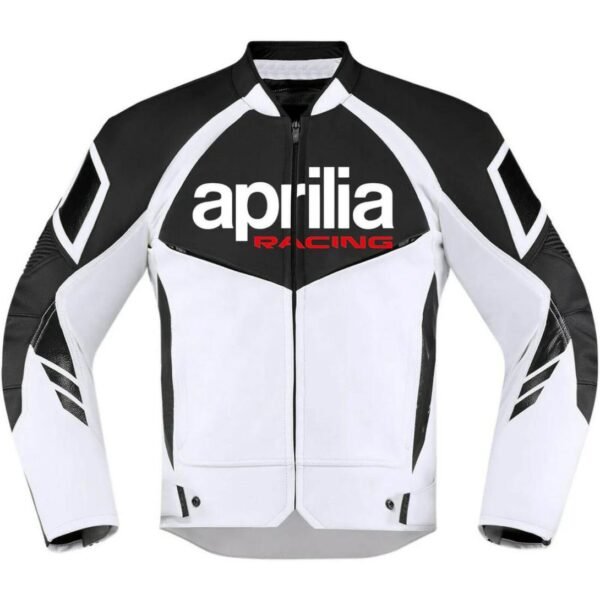 APRILIA MOTORCYCLE RACING WHITE AND BLACK LEATHER JACKET