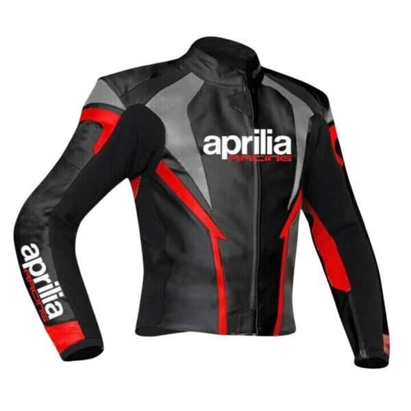 APRILIA BLACK MOTORCYCLE RACING LEATHER JACKET