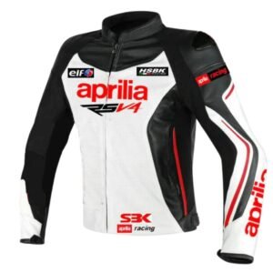 APRILIA WHITE MOTORBIKE RACING LEATHER CE APPROVED