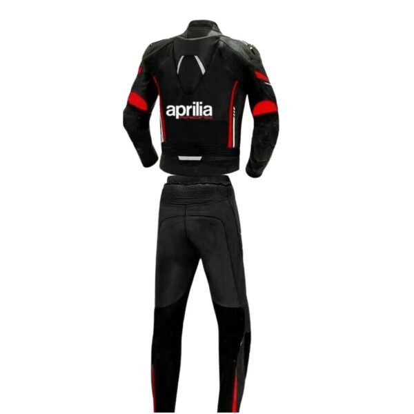 APRILIA BLACK AND RED MOTORCYCLE RACING LEATHER SUIT