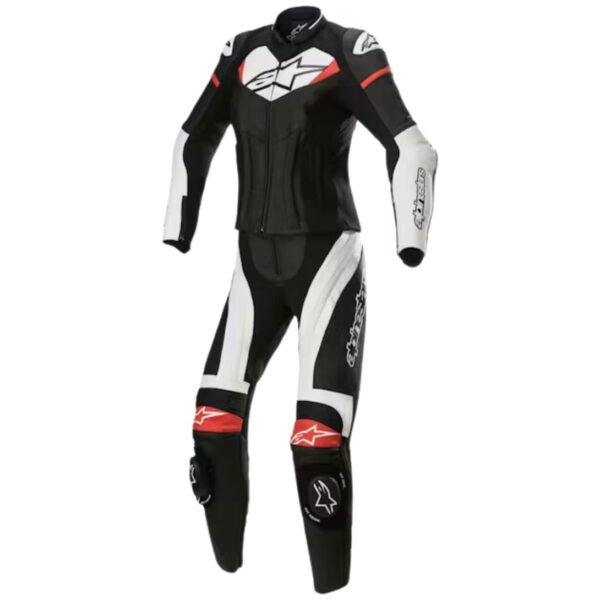 ALPINESTARS STELLA GP PLUS 2 PIECE LEATHER SUIT BLACK WHITE BRIGHT RED