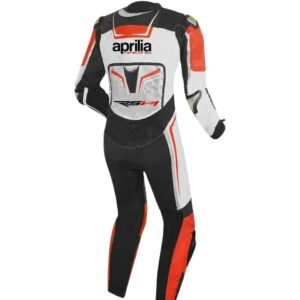 APRILIA MOTORCYCLE RACING WHITE AND BLACK LEATHER SUIT