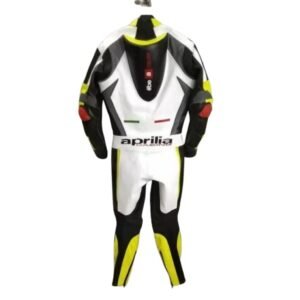 APRILIA WHITE AND BLACK MOTORCYCLE RACING LEATHER SUIT