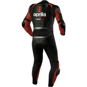 BLACK RED APRILIA MOTORCYCLE RACING LEATHER SUIT