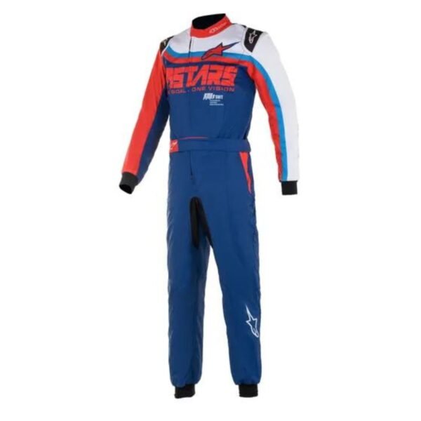 ALPINESTARS KMX 9 V2 S GRAPHIC KART SUIT IN NAVY BLUE, RED AND WHITE