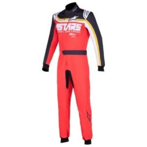 ALPINESTARS KMX 9 V2 S GRAPHIC KART SUIT IN RED, BLACK AND BRASS BROWN