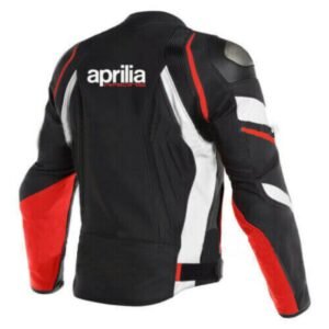 APRILIA MOTORCYCLE BLACK AND WHITE RACING LEATHER JACKET