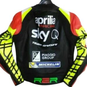 APRILIA MOTORCYCLE RACING BLACK RED LEATHER JACKET